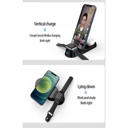 3v1 bezdrátová nabíječka pro mobil, sluchátka a hodinky H22 - černá