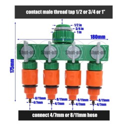 4-cestný rozdělovač pro zahradní hadice + 4x rychlospojka + 8x redukce